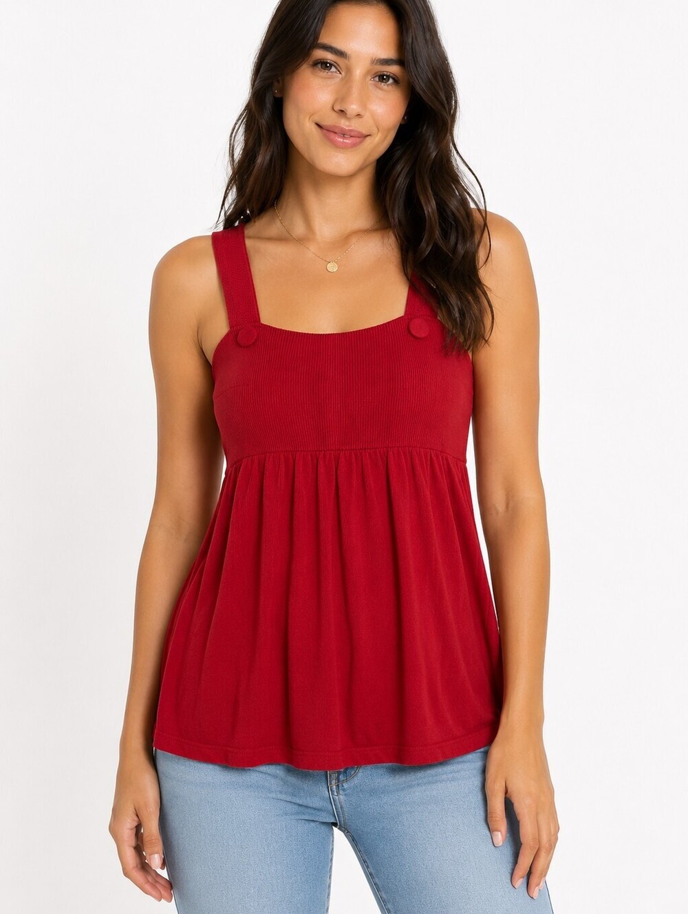 Petroleum Women's Brick Red Sleeveless Ribbed Knit Babydoll Tank Top - M